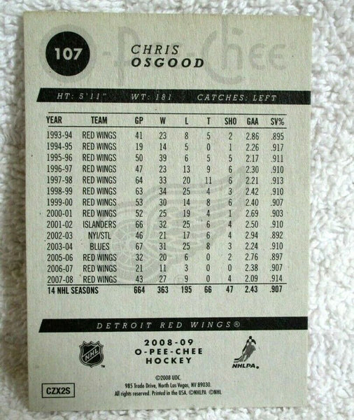 Chris Osgood 2008-09 O-Pee-Chee Autograph Auto Card with COA!Red Wings Goalie