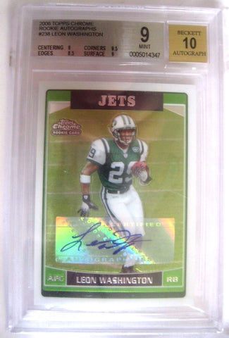 Leon Washington RC 2006 Topps Chrome ROOKIE AUTOGRAPH Card GEM BGS10!Jets RB RC