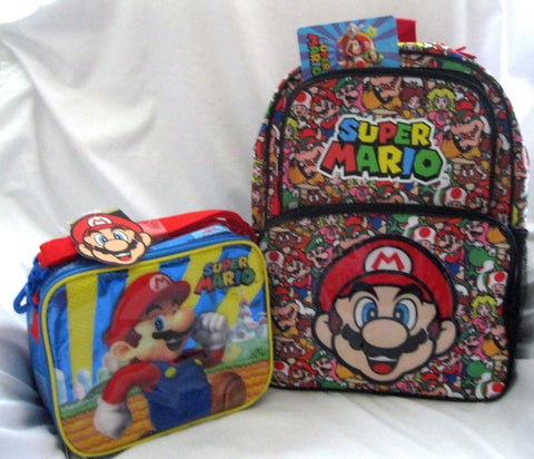 Super Mario Brothers Allover 16" School Backpack and Mario Insulated Lunch Box!
