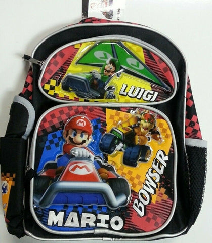 SUPER MARIO BROTHERS MARIO KART WITH MARIO,LUIGI, AND BROWSER 12" BACKPACK!BRAND NEW WITH TAGS!