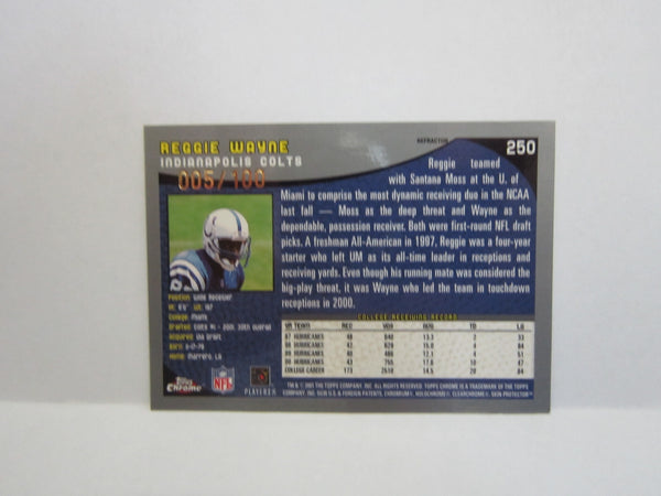REGGIE WAYNE 2001 TOPPS CHROME BLACK REFRACTOR ROOKIE CARD#005/100!Colts WR GOAT Superstar