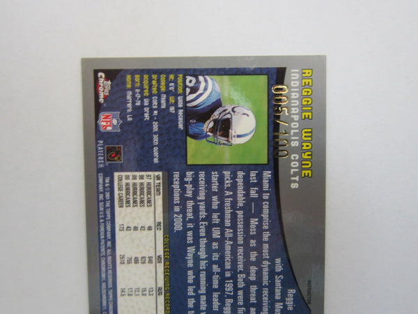 REGGIE WAYNE 2001 TOPPS CHROME BLACK REFRACTOR ROOKIE CARD#005/100!Colts WR GOAT Superstar