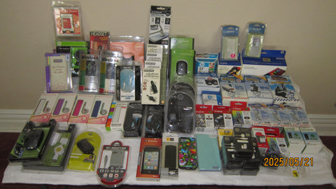 62 Pc. Cellular Phone Cases, Accessories, Charges,Ink Cartridges-All New/Returns