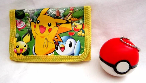 Unisex Kid's Adult Pokemon Pikachu and Friends Tack Wallet&amp;1.5" H Plastic Pokemon Pokeball Figure Backpack Clip/Keychain Combo-Brand New without Tags!AR3S