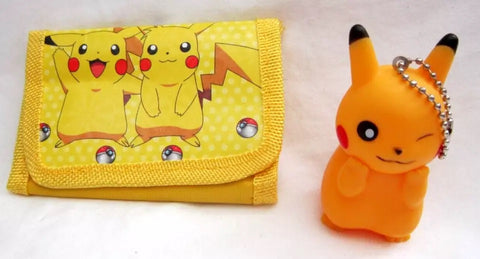Unisex Kid's Adult Pokemon Pikachu in two postures Tack Wallet&amp;3" H Plastic Standing Pikachu Backpack Clip/Keychain-Brand New with Tags! AR3S