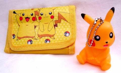 Unisex Kid's Adult Pokemon Pikachu in two postures Tack Wallet&3" H Plastic Sitting Pikachu Backpack Clip/Keychain-Brand New with Tags! AR3S