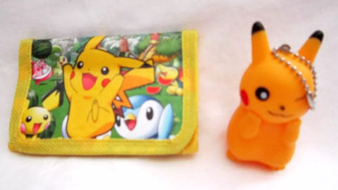 Unisex Kid's Adult Pokemon Pikachu and Friends Tack Wallet&amp;3" H Plastic Pikachu Figure Backpack Clip/Keychain Combo-Brand New without Tags!v2-AR3S
