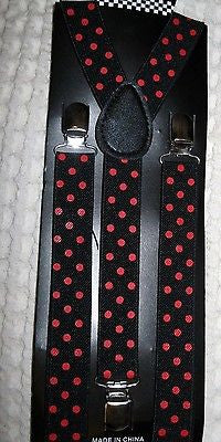 Unisex Adult Kid Red Polka Dots on Black Adjustable Y-Style Back suspenders-New!