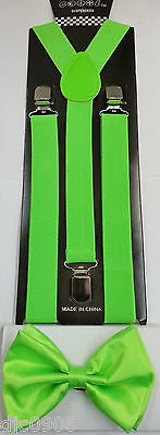 LIME GREEN Adjustable Bow Tie & LIME GREEN Adjustable Suspenders Combo-Brand New