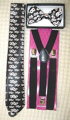 Poker Player Cards Adjustable Bow Tie,Black 1 " Suspenders,and Poker Neck Tie-v1