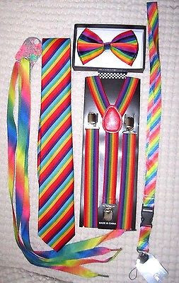 Men's Rainbow Stripes Adjustable Neck Tie&Rainbow Adjustable Y-Back Suspenders-2