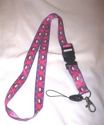 White Skulls with bowties and pink gargoyle design Design 15" lanyard ID Holder