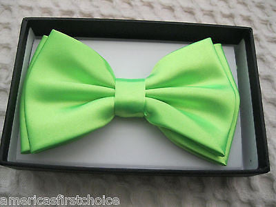 Neon Green Texedo Bow Tie & Green Checkers Adjustable Suspenders Combo-New