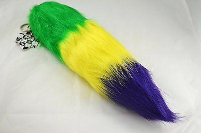 WHITE WITH BROWN STREAKS FUR FOX TAIL FOXTAIL KEYCHAIN 12" CLIP-BRAND NEW!