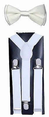 Teen's White Adjustable Bow Tie & White 1" Y-Back Adjustable Suspenders-New!