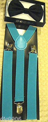 Solid Black Adjustable Bow Tie & Solid Blue Adjustable Suspenders Combo-New!!