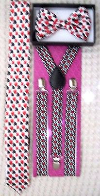 Poker Player Cards NeckTie,Poker Adjustable Suspenders, and Poker Bow Tie Combo