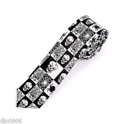 Unisex  Skulls Spiders Spider Webs Black & White Necktie 57" L x 3" W-New!!!