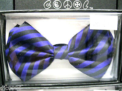 PURPLE AND BLACK SWIRL STRIPED ADJUSTABLE  BOW TIE-NEW GIFT BOX!