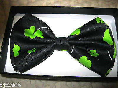 Green 4 Leaf Clovers Adjustable Bow Tie &Solid Black Adjustable Suspenders Combo