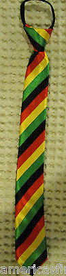 Teens Rasta Black Red Yellow Green Adjustable 14" Zipper Up Pre-tied Necktie-New