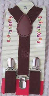 Unisex Kids Boys Girls Dark Brown Y-Back Adjustable Suspenders-Brand New! v1