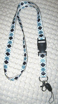 Blue with Red Peace Signs Design 15" lanyard ID Holder + Mobile Devices-New!