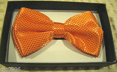 Solid Orange Diamond Mesh Pattern Bow Tie & Orange Glitter Y-Back Suspenders Set