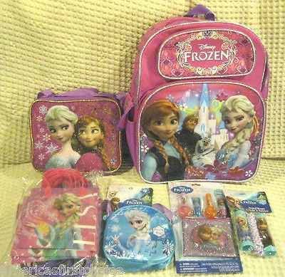 Frozen Elsa Anna 16" Backpack,Lunch Bag,Party Bags,Jump Rope,Puzzle,Lip Balm-v3