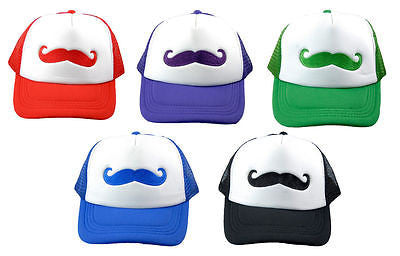 Unisex Fashion Trucker Hat w/ Black Embroidered Mustache Adjustable Baseball Cap