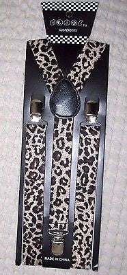 Unisex Tan Beige & Black Leopard Print Animal Print Y-Style Back suspenders-VE2