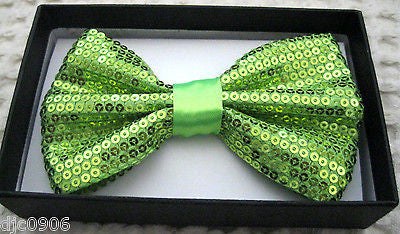 Unisex Lime Yellow Green Sequin Tuxedo Classic BowTie Adjustable Bow Tie-New Box