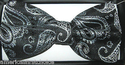 ROYAL BLUE SILVER PAISLEY PATTERN RETRO TUXEDO ADJUSTABLE BOW TIE BOWTIE-NEW!