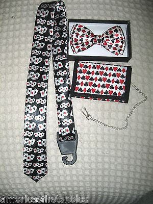 Poker Player Cards Bow Tie,Poker Suspenders,Poker Neck Tie, and Poker Wallet-New