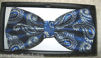 GRAY GREY SILVER PAISLEY PATTERN RETRO TUXEDO ADJUSTABLE  BOW TIE BOWTIE-NEW!