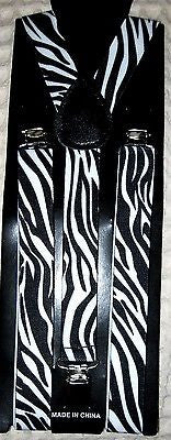 Unisex White & Black Zebra Thick Stripes Animal Print Y-Style Back suspenders