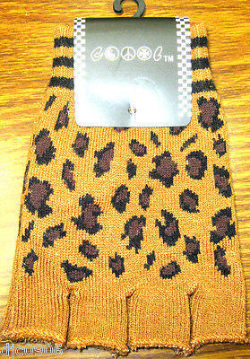 CHEETAH LEOPARD PRINT DARK BROWN FINGERLESS GLOVES KNIT SAFARI ANIMAL-NEW!