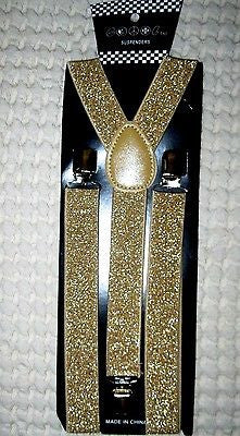 Unisex Gold Glitter Glittered Adjustable Y-Style Back suspenders-New Package!v2