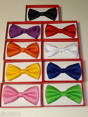 BOYS GIRLS KIDS CLIP-ON Elastic Bow Ties Set 9 RED,BLUE,PINK,GREEN,ORANGE,BLACK