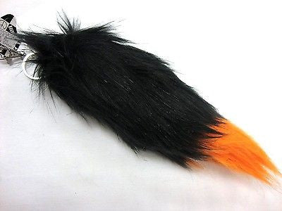 BLACK WITH ORANGE TIP FAUX FOXTAIL KEYCHAIN RING PURSE TASSLE BELT CLIP 9"-10"