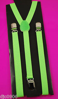 Unisex Thin 3/4" Neon Green Adjustable Y-Style Back suspenders-Green Suspenders