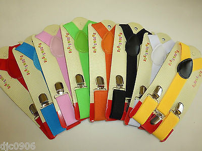 BOYS GIRLS KIDS CLIP-ON Y-Back Elastic Suspenders 1.5CM WIDTH Set of 8 all clrs