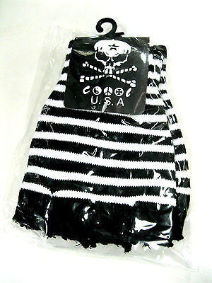 NEW BLACK AND WHITE STRIPED CUTOFF KNIT FINGERLESS GLOVES WINTER WOMENS GIRLS