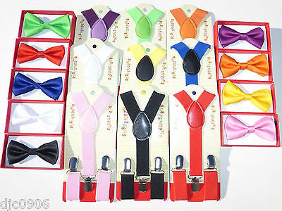 BOYS GIRLS KIDS CLIP-ON Y-Back Elastic Suspenders 1.5CM WIDTH Set of 10 all clrs