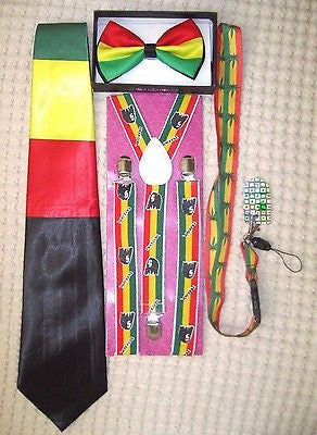 Rasta Stripes Bow Tie,Rasta NeckTie,Rasta Stripes Suspenders&Rasta Lanyard-NEW20
