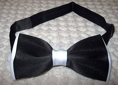 BLACK WITH WHITE TIPS ADJUSTABLE  BOW TIE BOWTIE-NEW!IBLACK WHITE 2 TONE BOWTIE2