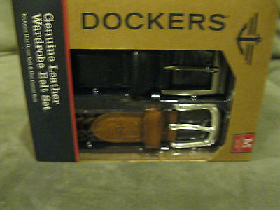 DOCKERS Leather Soft-Touch Leather Two Belt Lot Black & Brown Belts -Medium