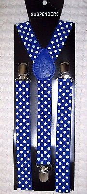 Unisex Men's Women's Navy Blue Polka Dot Adjustable Y-Back Suspenders--New!