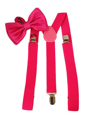 HOT PINK Adjustable Bowtie & Adjustable HOT PINK Y-Back Suspenders Combo-New!