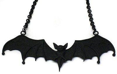 Black Tone Gothic Vampire Bat Necklace Deathrock Rockabilly Dracula Necklace